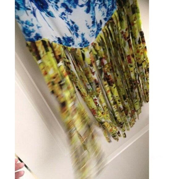 Rococo Sand Silk Mini Skirt M Floral Fringe Gold Festival Boho - Picture 4 of 10